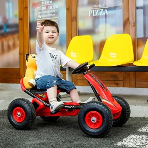 LazyChild Foldable Go Kart 4 Wheel Metal Plastic Pedal Ride On Adjustable Seat Ride On Pedal Toy Car For Kids 2-8 Years