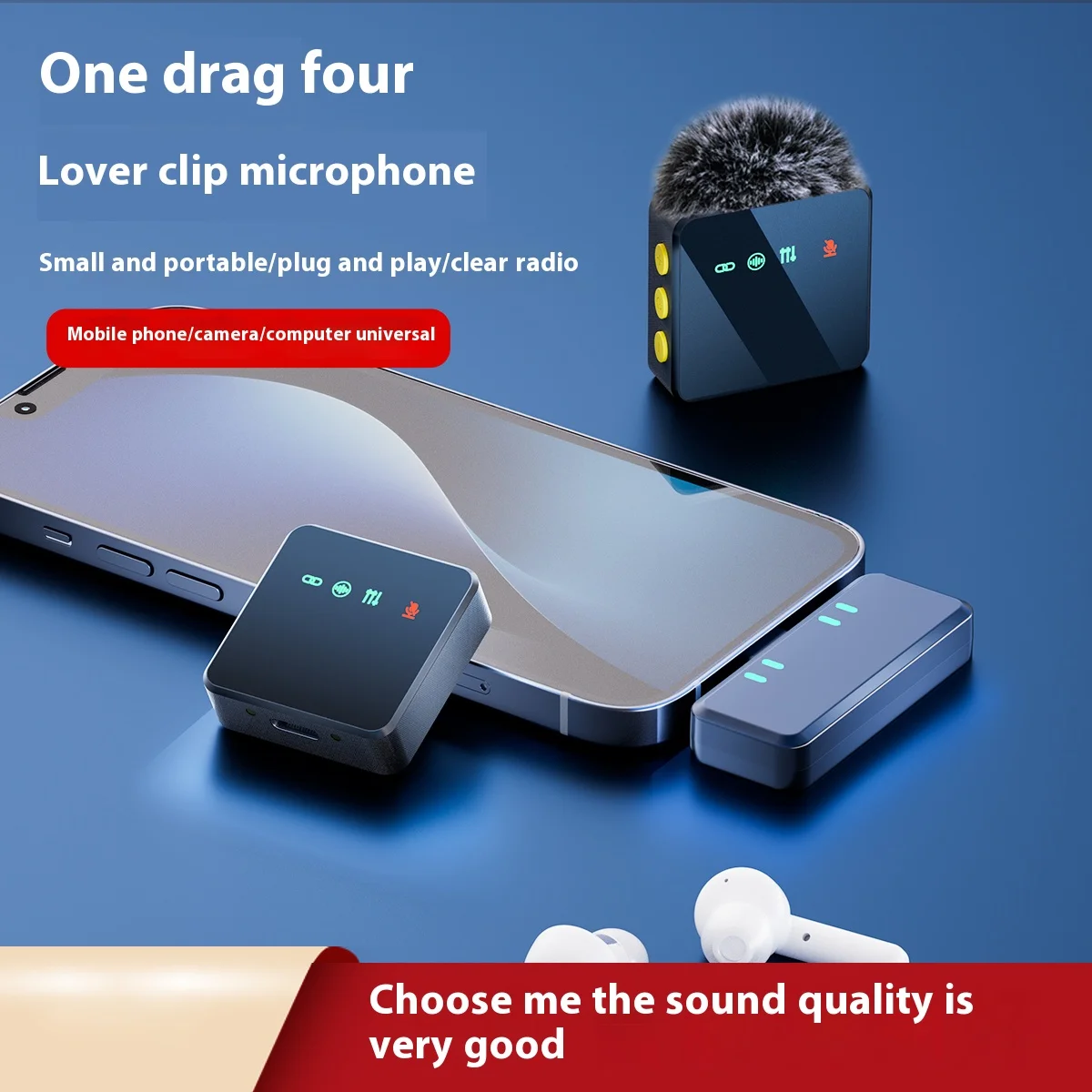 Pink 1 In 4 Wireless Lavalier Microphone Noise Reduction With Windproof Cap Mute Recording Function Portable Audio Video Live - Image 5