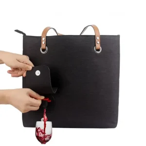 Portable Wine Canvas Bag with Hidde Insulated Compartment Beach Tote Handbag Wine Cooler Bag for Picnic Camping Beach