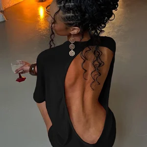 Nibber o-Neck Sexy Backless Mini Dress Women Y2K Solid Trend Style Half Sleeve Spicy Girls Street Midnight Fashion Slim Outfits