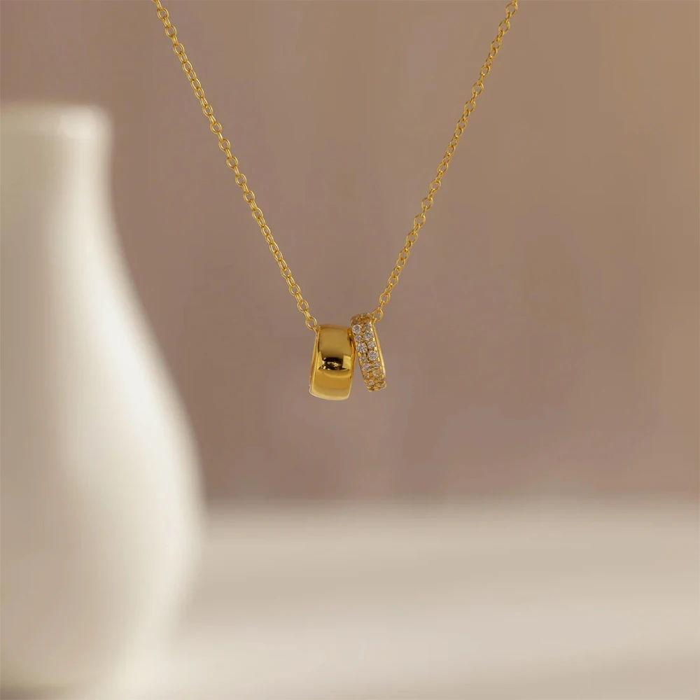 eManco Stainless Steel Ring Pendant Necklace Luxury Rhombus Ring Crystal Necklace Non Tarnish Gold Color Jewelry for Women - Image 3