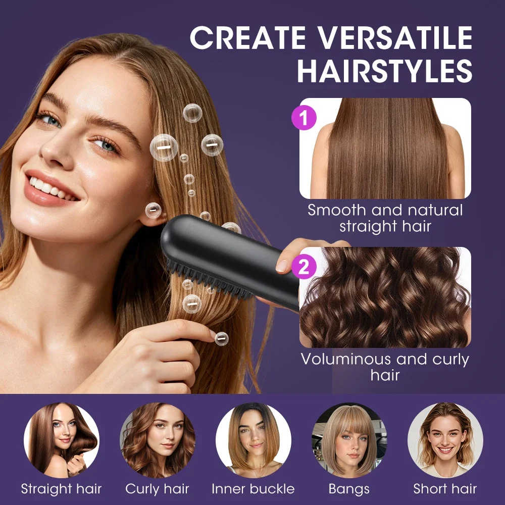 Portable Hair Straightener Brush 4 Temp Setting Cordless Straightening Comb LED Display Ceramic Coating Ionic Technology USB - Image 3