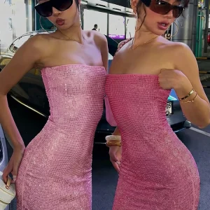 Nibber Stretch Dress Women Fashion Sexy Sequin Summer Backless Sleeveless Skinny Hottie Style Midnight Party Club Mini Bodycon
