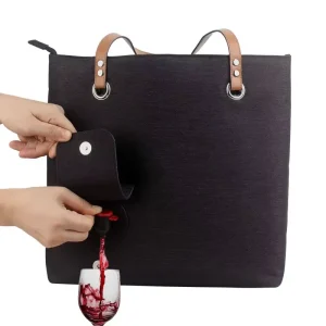 Wine Carrier Canvas Bag With Hiddens Insulated Compartment Fashionable Casual Beach Tote Handbag For Outdoor Beaches