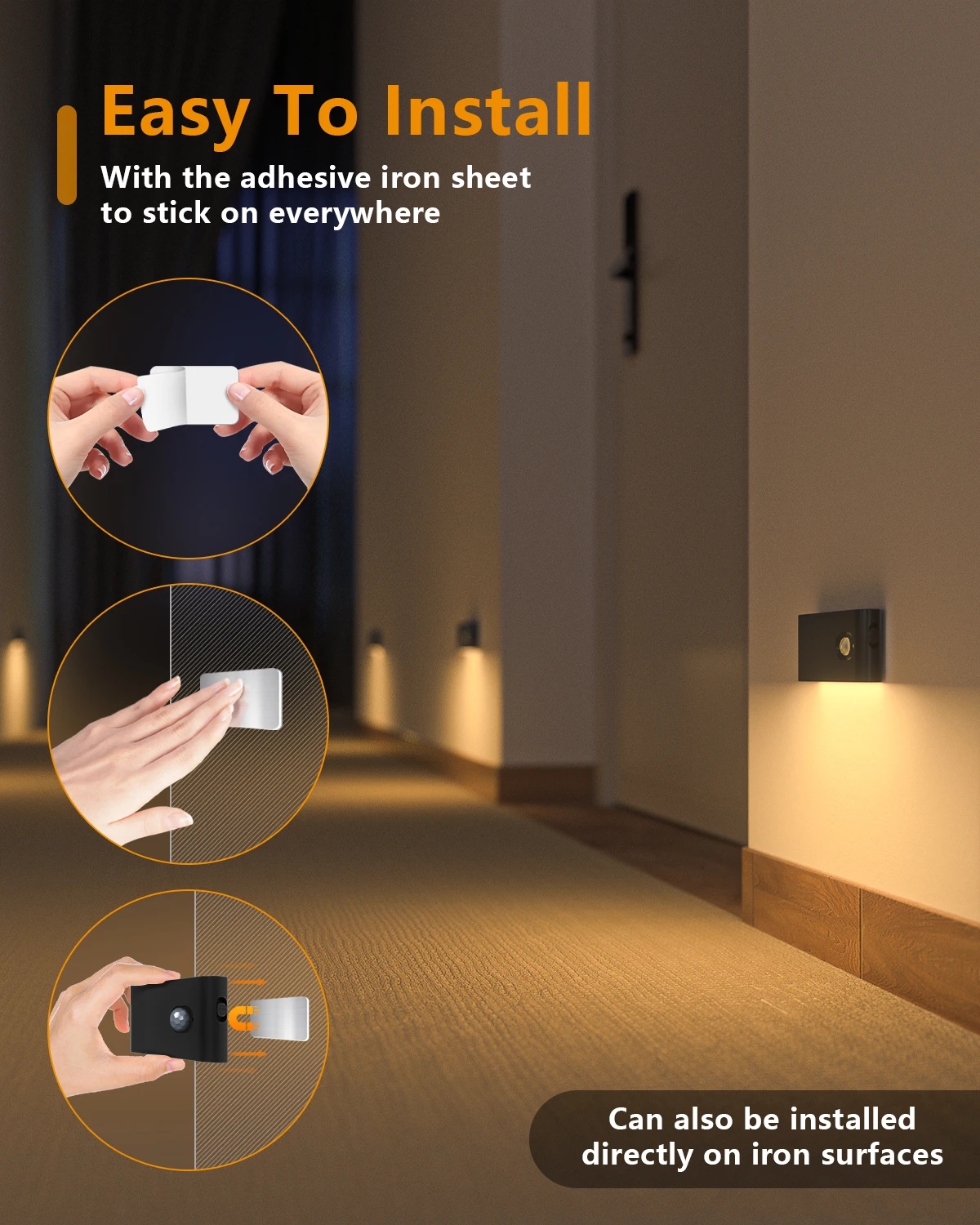 WILLED Motion Sensor Night Light Warm White Indoor Rechargeable Stair Light Indoor for Hallway Stairway Bathroom Bedroom Kitchen - Image 5