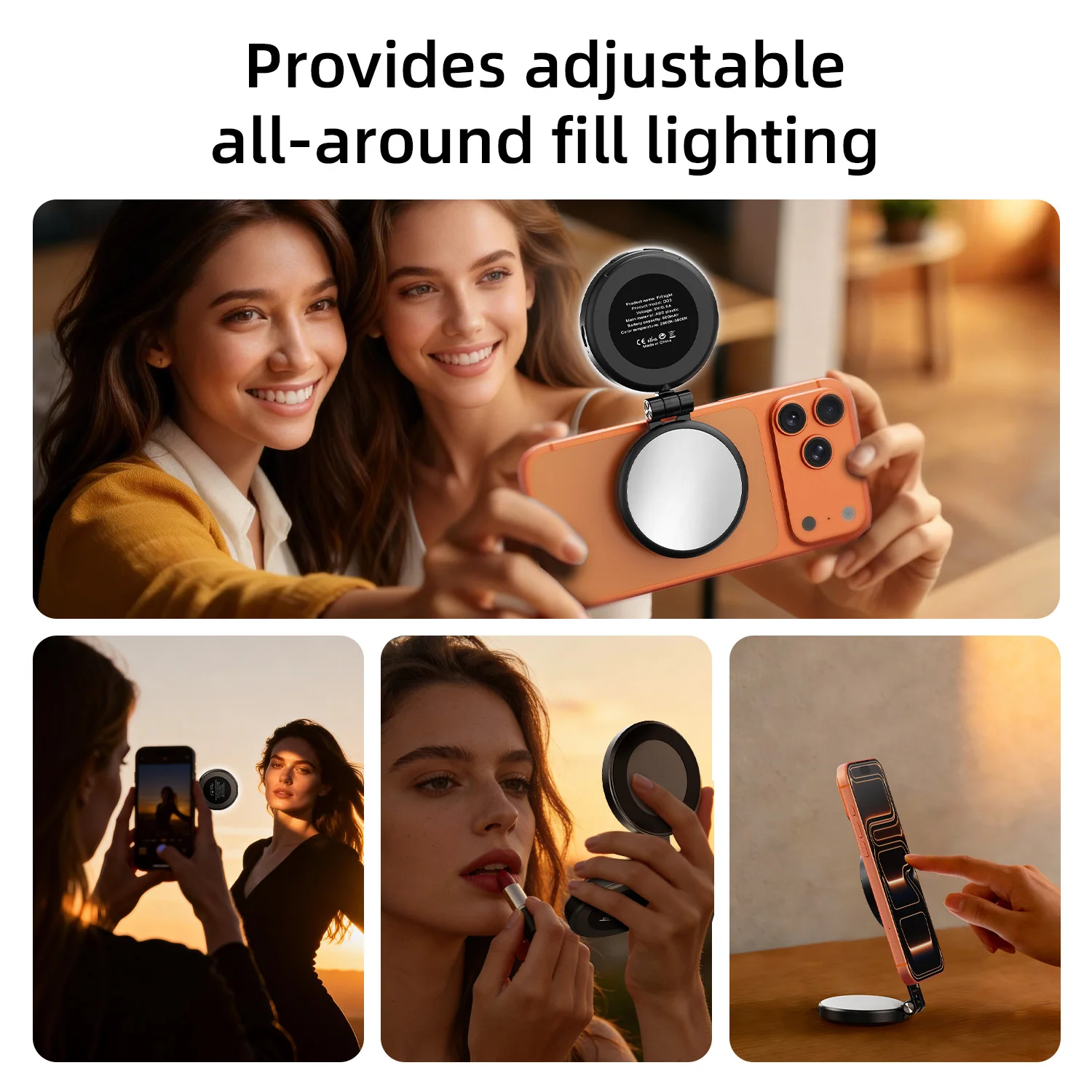 3 in 1 Magnetic Selfie Ring Light with Mirror LED Foldable Fill Light 360° Adjustable For iphone 17 16 Mobile Phone Photography - Image 6