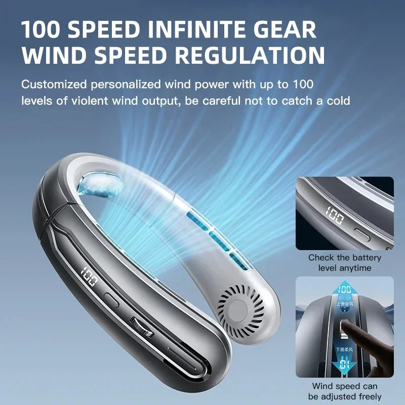 8000mAh USB Hanging Neck Fan Portable Bladeless Mini Rechargeable Mute LED Digital Display Electric Air Cooler Handheld - Image 4