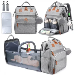 3 In 1 Diaper Bag Backpack Foldable Baby Bed Waterproof Travel Bag with USB Charge Nappy Stroller Bag with Changing Bed 3 Types