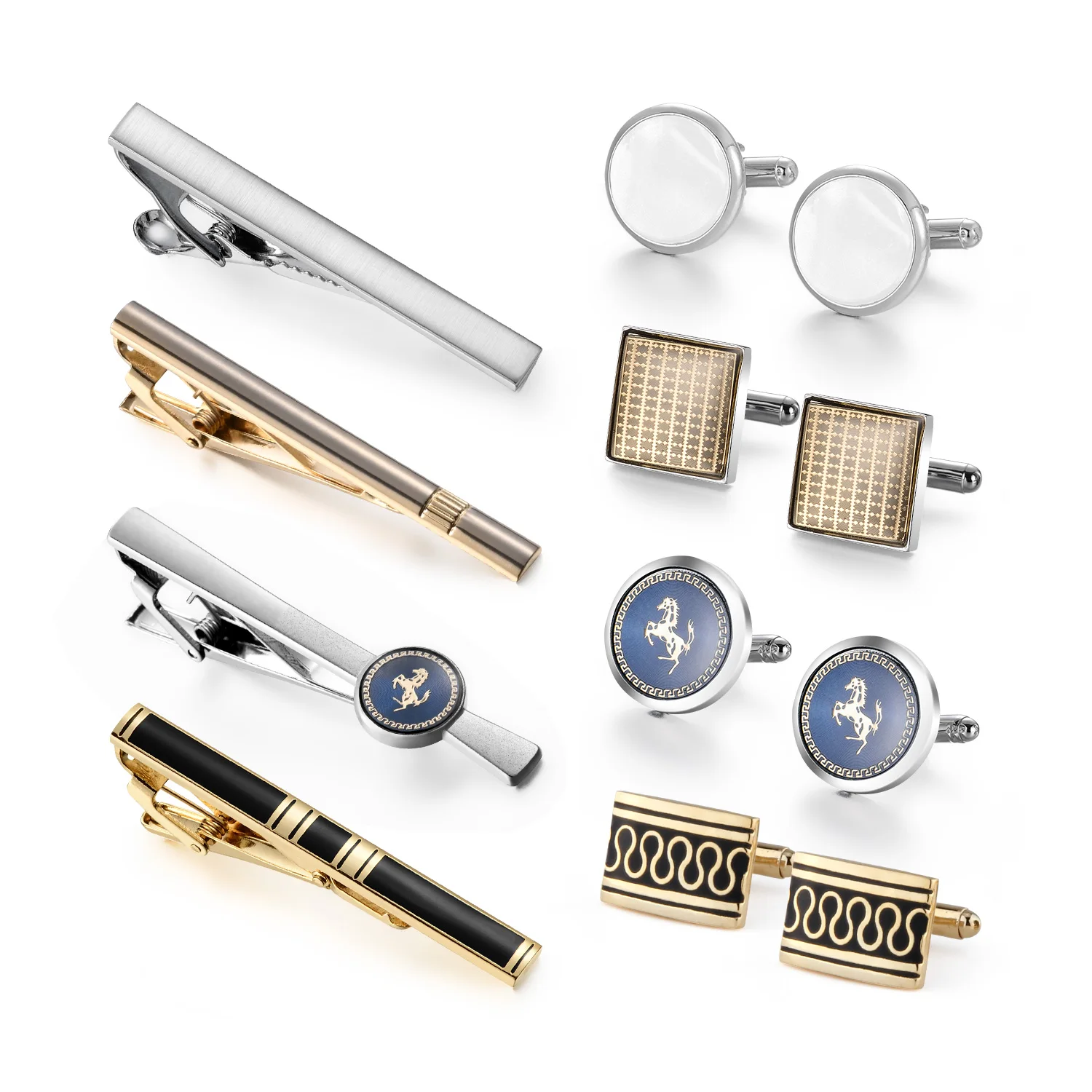 4 Sets Tie Clips & Cufflinks Set With Box Wedding Guests Gift Man Shirt Cufflink Pisa Ties For Men Luxury Men's Gift For Husband - Image 2