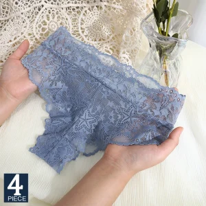 FINETOO 5Pcs Sexy Floral Lace Panties Women Briefs Low Waist Soft Lingerie Comfortable Female Underwears Girls Intimates Panties
