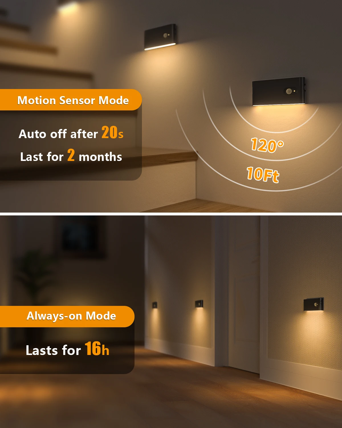 WILLED Motion Sensor Night Light Warm White Indoor Rechargeable Stair Light Indoor for Hallway Stairway Bathroom Bedroom Kitchen - Image 2