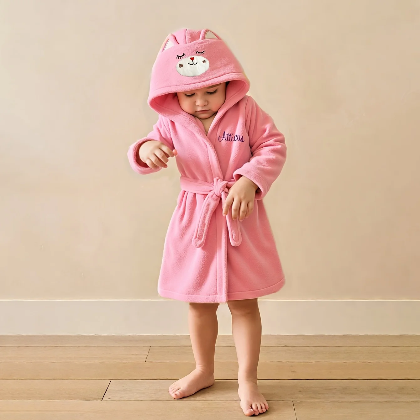 Custom Name Embroidered Bear Hooded Baby Towel | Soft Plush 74-84cm for 12-24M | Christmas Birthday Winter Gift - Image 5