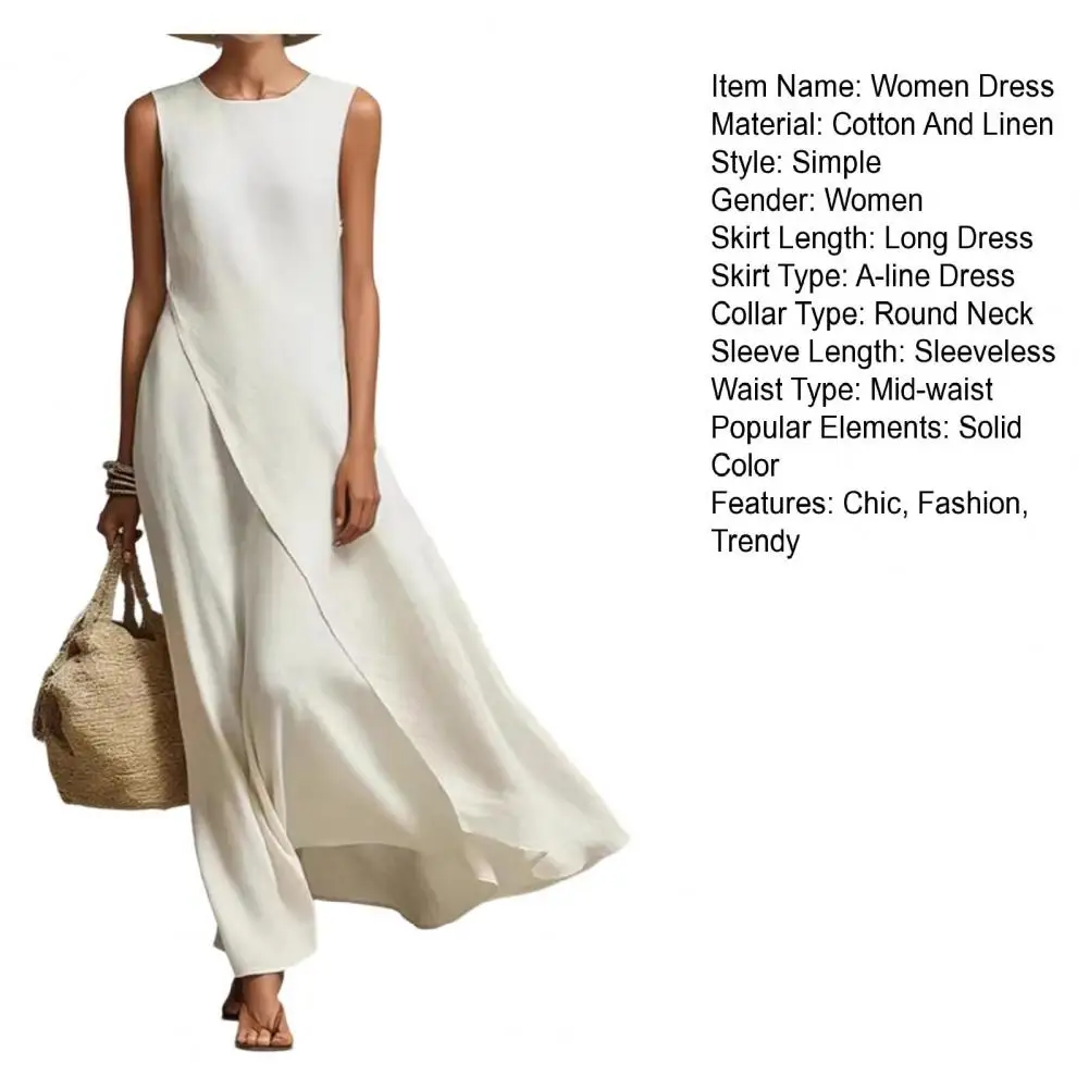 Women Pleated White A-Line Dress 2026 New Sleeveless Solid Color Split-Joint Round-Neck Elegant Evening Maxi Dresses - Image 6