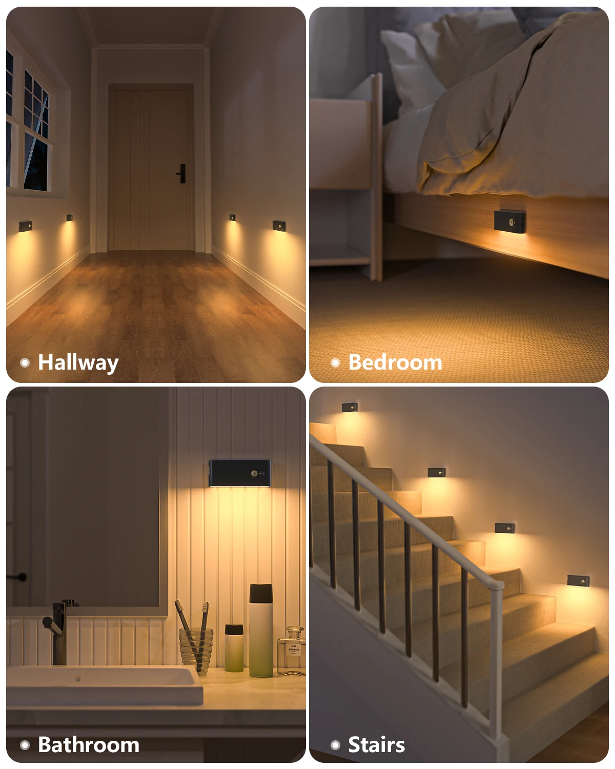 WILLED Motion Sensor Night Light Warm White Indoor Rechargeable Stair Light Indoor for Hallway Stairway Bathroom Bedroom Kitchen - Image 6