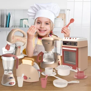Kids Simulation Kitchen Appliances Sets Toy Mini Blender Coffee Maker Washing Machine Pretend Play Creative Electric Game Gift