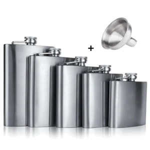 Stainless Steel Wine Bottle + Funnel4/5/6/7/8/9/10/18 Oz Whiskey Alcohol Pocket Wine Bottle Hip Flask White Wine Bottle Portable