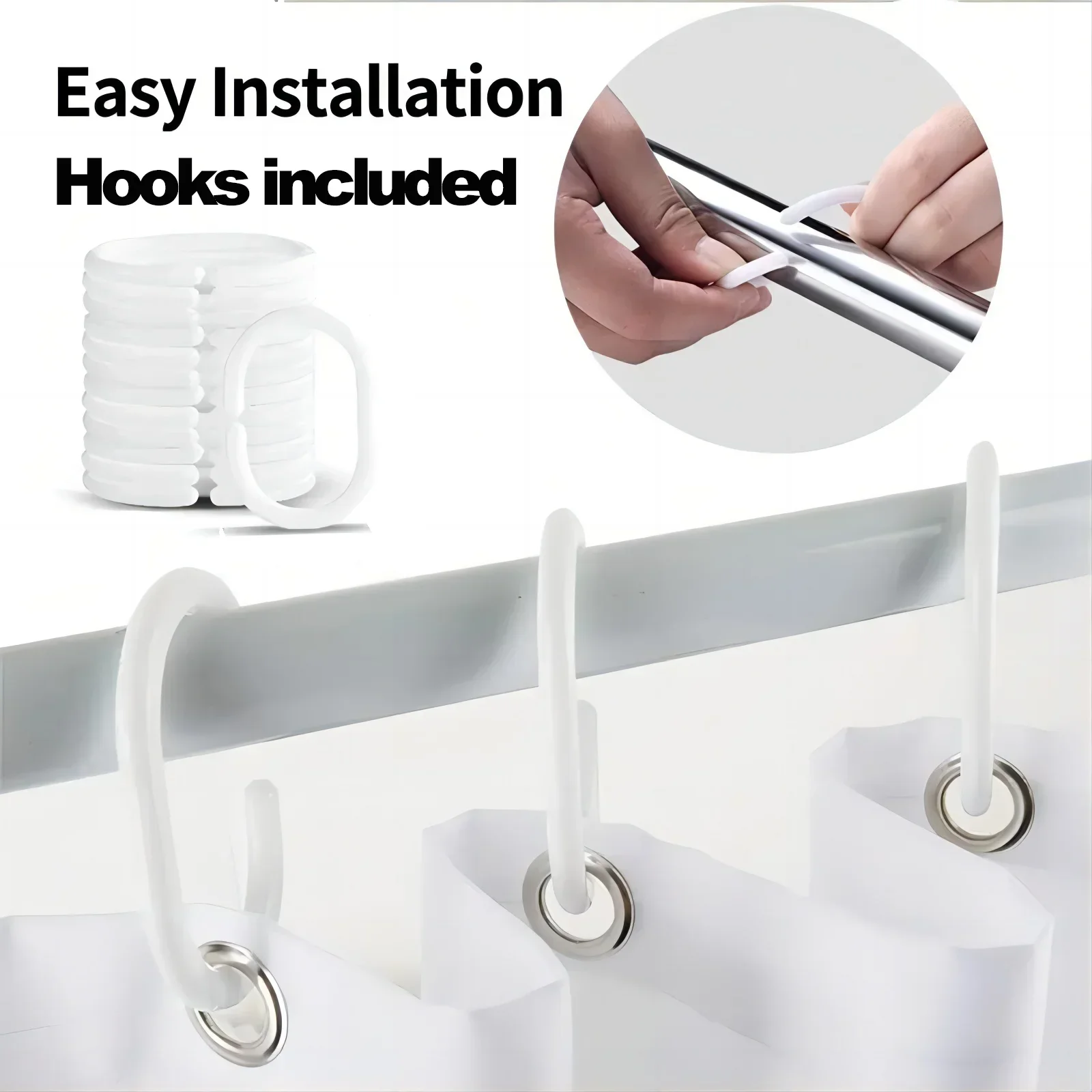 Bathroom Shower Curtains with Hooks Waterproof and Mildew Proof Durable Bathroom Screens PE EVA Self-crop Fabric Shower Curtains - Image 5