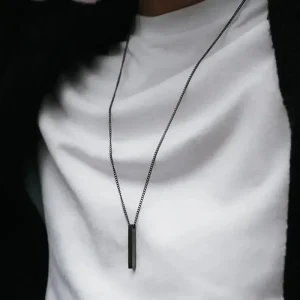 Simple Fashion 3D Vertical Bar Necklaces for Men Minimalist Stainless Steel Geometric Pendant Chain Male Collar Jewelry