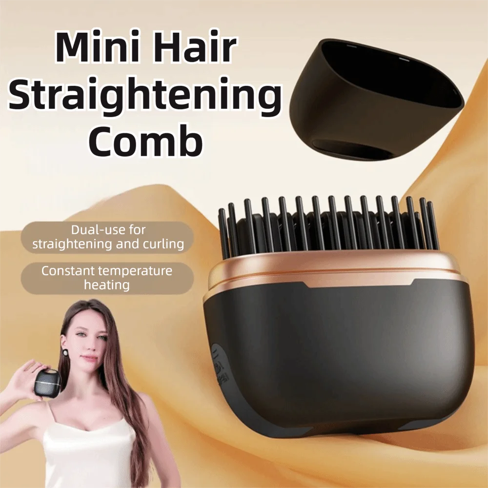 2 in 1 Mini Hair Straightener Portable Rechargeable Cordless Hair Straightener Comb Anti-Scald Shell Hair Styling Brush Hot Comb - Image 2