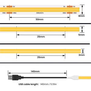 USB COB LED Strip Light 5V