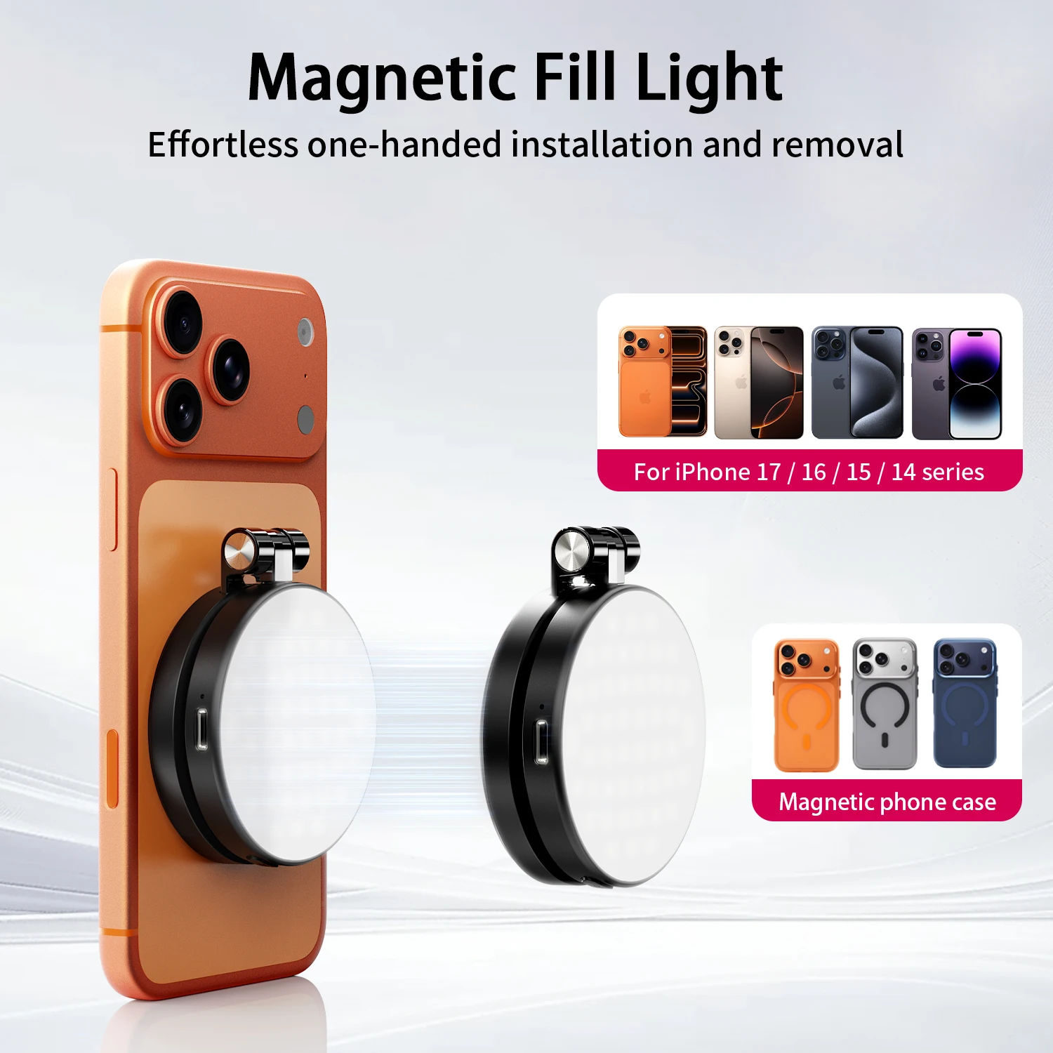 3 in 1 Magnetic Selfie Ring Light with Mirror LED Foldable Fill Light 360° Adjustable For iphone 17 16 Mobile Phone Photography - Image 5