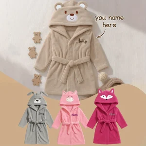 Custom Name Embroidered Bear Hooded Baby Towel | Soft Plush 74-84cm for 12-24M | Christmas Birthday Winter Gift
