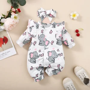 Baby Girl Elephant Romper Set