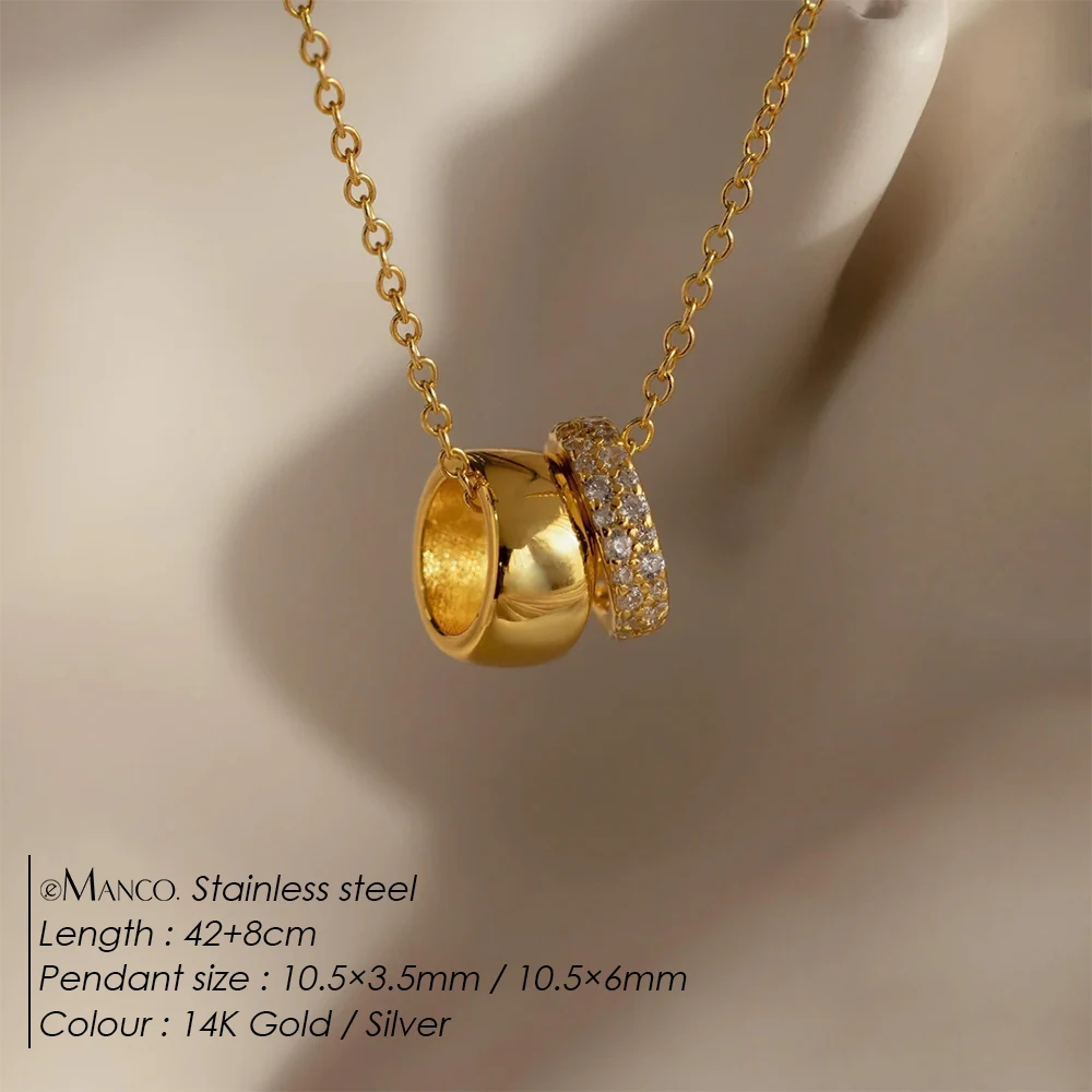 eManco Stainless Steel Ring Pendant Necklace Luxury Rhombus Ring Crystal Necklace Non Tarnish Gold Color Jewelry for Women - Image 2