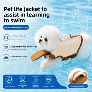 Dog Life Jacket Rescue Handle, Pet Swimming Vest Chin Float, Adjustable Safety Vest Dogs Collars Harnesses Leads